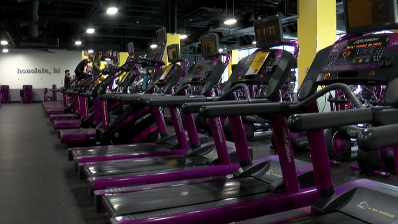 Some people spending the first day of the new year working out at Planet Fitness.