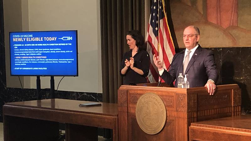 Gov. John Bel Edwards holds news conference on Louisiana's expansion of COVID-19 vaccine...