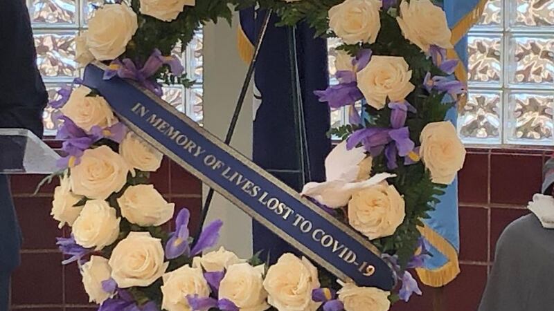 A memorial ceremony recognizes the one year anniversary of the first COVID-19 case in...