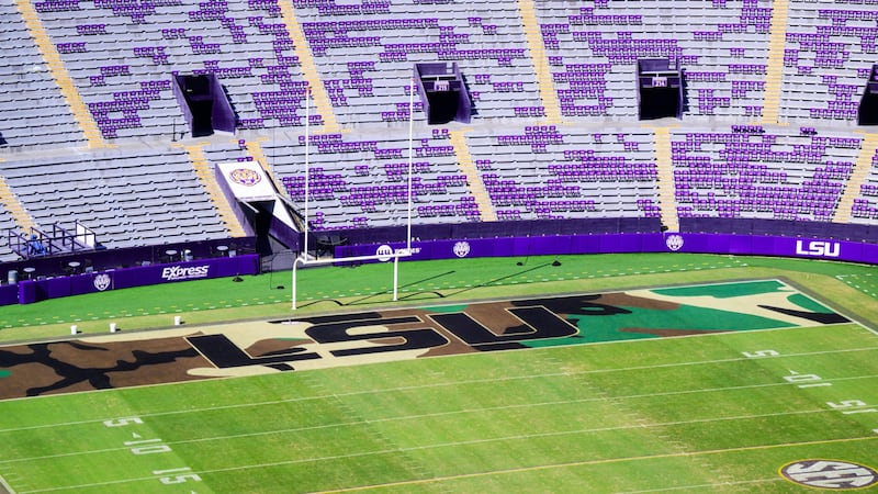 LSU Tiger Stadium goes camouflage for homecoming game against the Army Black Knights.
