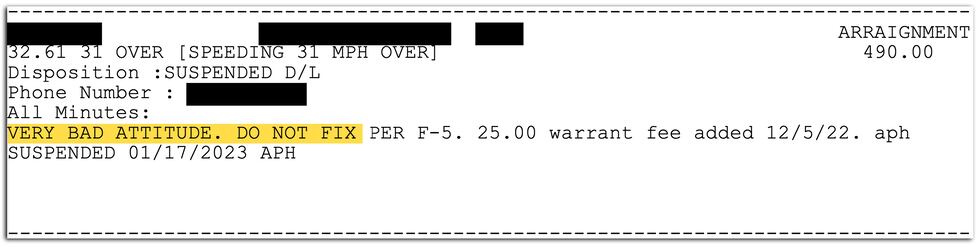Some tickets bear officers’ handwritten notes saying drivers had a “bad attitude.” We found a...
