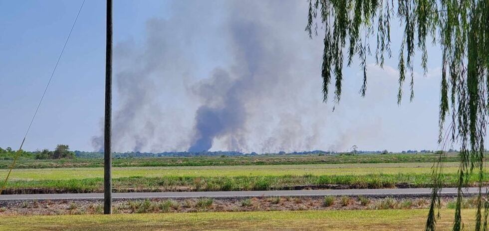 Viewers report a fire burning near A. Derouen Road.