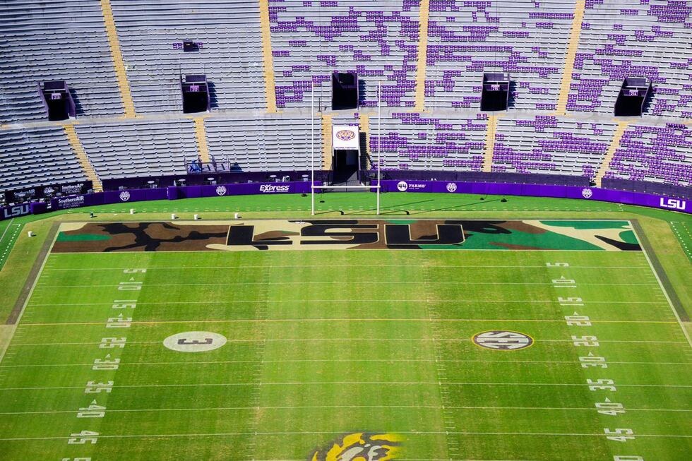 LSU Tiger Stadium goes camouflage for homecoming game against the Army Black Knights.