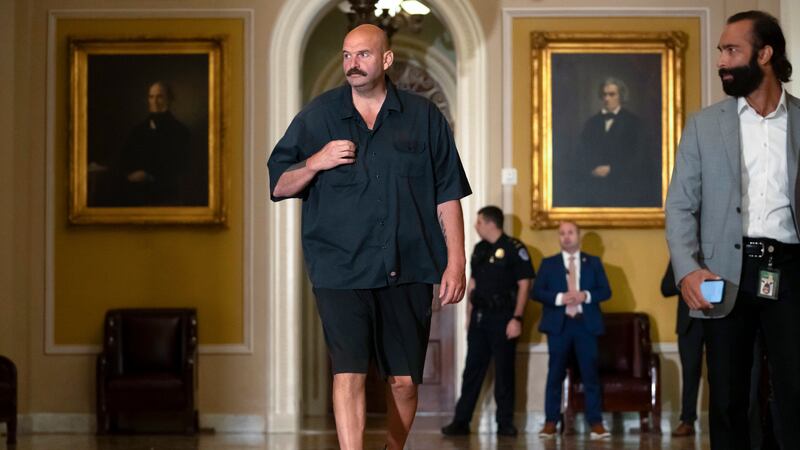 Sen. John Fetterman, D-Pa., walks on Capitol Hill on Thursday, Sept. 21, 2023, in Washington.
